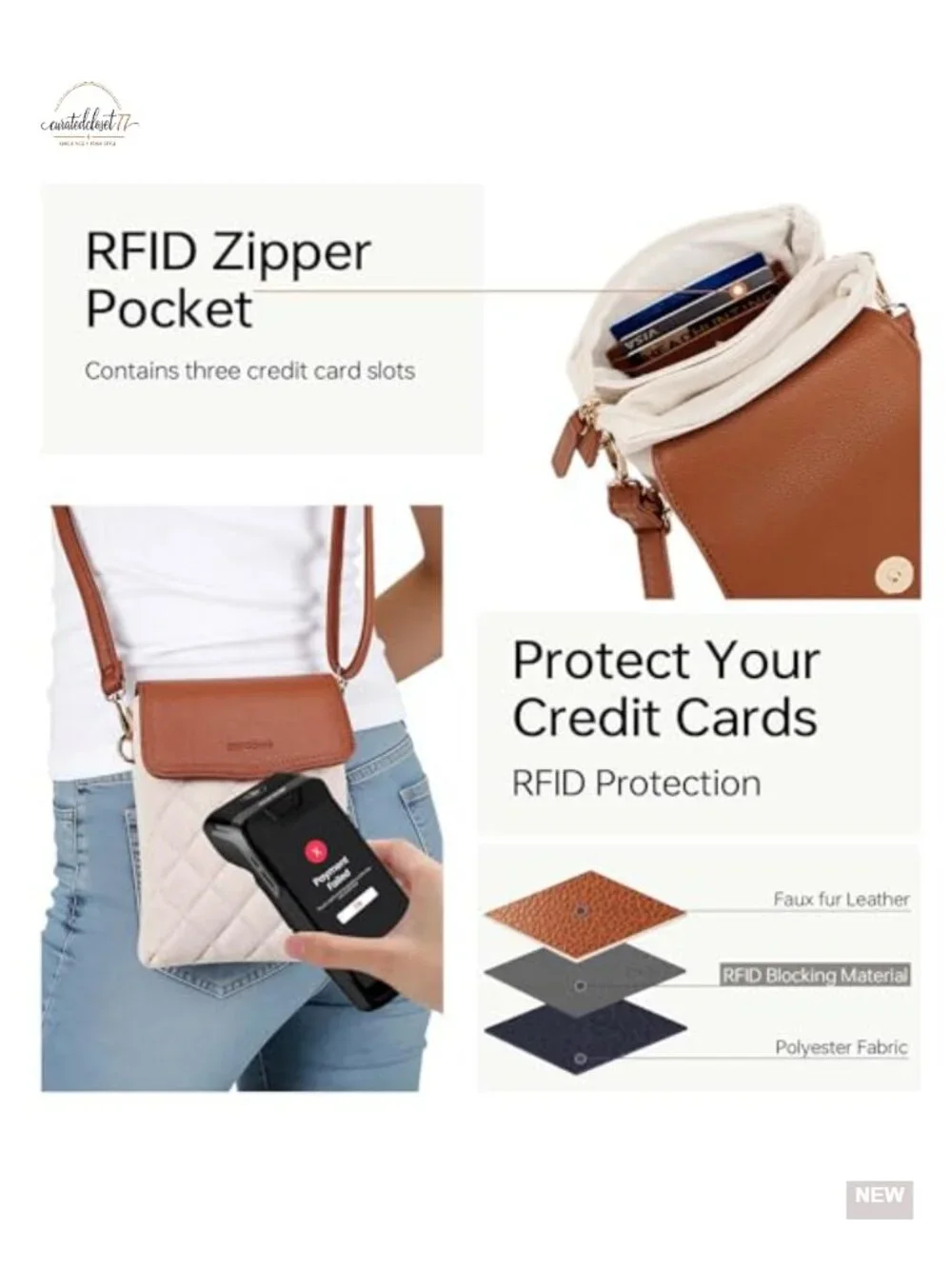 RFID Blocking Quilted Vegan Leather Small Crossbody Phone Purse with Card Slots